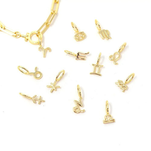 Mini Zodiac Sign Necklace Charm-Gold Mini Zodiac Sign Necklace Charms. Removable and interchangeable to layer with other charms on your favorite necklaces! Looks great with our Baby Ball, Skinny Rope and Mini Paperclip Chains! -Cali Moon Boutique, Plainville Connecticut