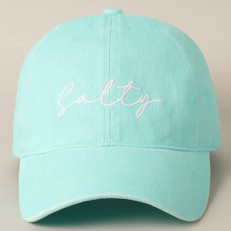 Mint 'Salty' Embroidered Baseball Hat-A perfect & adorable baseball style hat for the salty air lovers! A great Summer & beach hat!-Cali Moon Boutique, Plainville Connecticut
