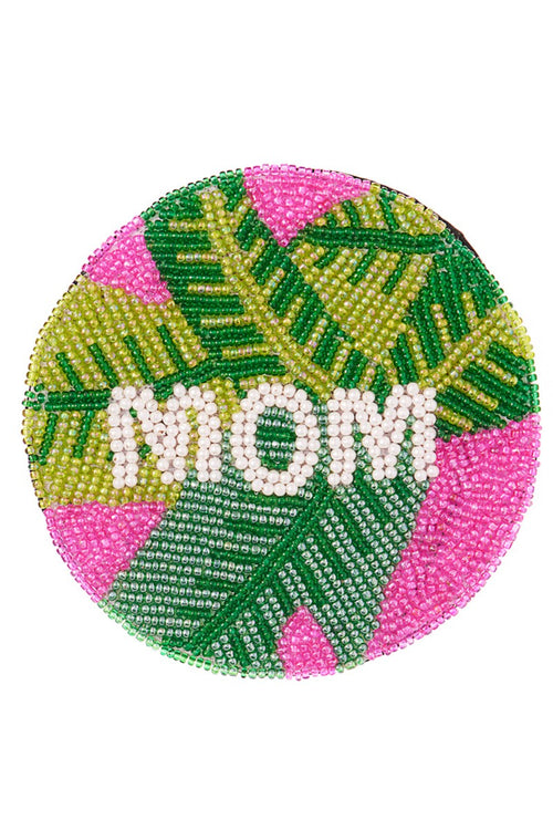 Mom Seed Bead Coaster - Single-A cute beaded coaster for yourself or a mom in your life! Cute as a decoration or to claim your drink!-Cali Moon Boutique, Plainville Connecticut