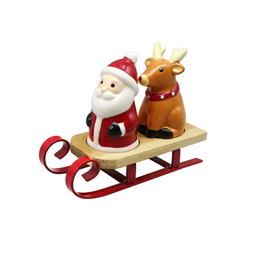 Santa, Reindeer & Sled Salt & Pepper Shaker Set-Santa, Reindeer & Sled Salt & Pepper Shaker Set-Cali Moon Boutique, Plainville Connecticut