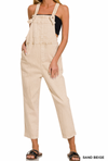 'Time Capsule' Sand Beige Stretch Twill Boyfriend Fit Overalls-We just had a flashback to the 90's! These stretch twill overalls in the perfect light neutral color has CRAZY stretch, a soft washed fabric you will be comfy in all day, cropped leg for all your fav shoes &amp; adjustable straps! What's more to love?!-Cali Moon Boutique, Plainville Connecticut