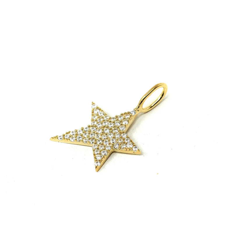 Star Necklace Charm with Crystals-Gold Star Charm with Crystals. Removable and interchangeable to layer with other charms on your favorite necklaces! Looks great with our Baby Ball, Skinny Rope and Mini Paperclip Chains! -Cali Moon Boutique, Plainville Connecticut