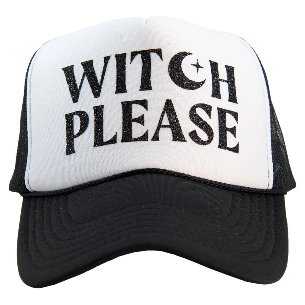 'Witch Please'Black & White Foam Trucker Hat-A bewitching accessory for the Halloween lover! Show off your witchy side in this foam black and white trucker style hat.-Cali Moon Boutique, Plainville Connecticut