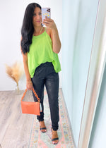 'Modern Day Muse' Lime Double Layer Halter Neck Swing Tank-A classic black halter tank top in a super lightweight fabric with a double layer that looks cute tucked in or out! The halter top style adds a fun look for layered necklaces or statement earrings!-Cali Moon Boutique, Plainville Connecticut