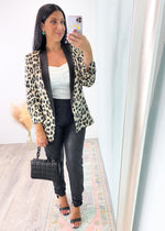 'Can't Be Tamed' Leopard Print Satin Blazer-Cali Moon Boutique, Plainville Connecticut