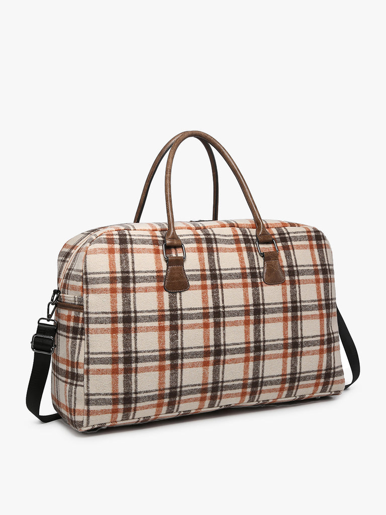 Cream & Tan Plaid Flannel Duffle Weekender Bag-Cream & Tan Plaid Flannel Duffle Weekender Bag-Cali Moon Boutique, Plainville Connecticut