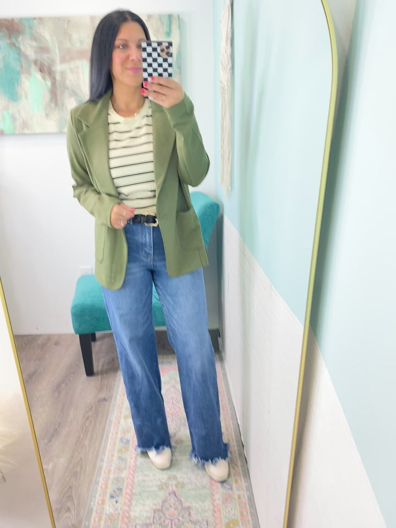 'Day Dreamer' Olive Boyfriend Fit Knit Blazer