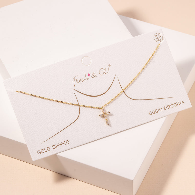 Gold CZ Filled Mini Cross Necklace-Cali Moon Boutique, Plainville Connecticut