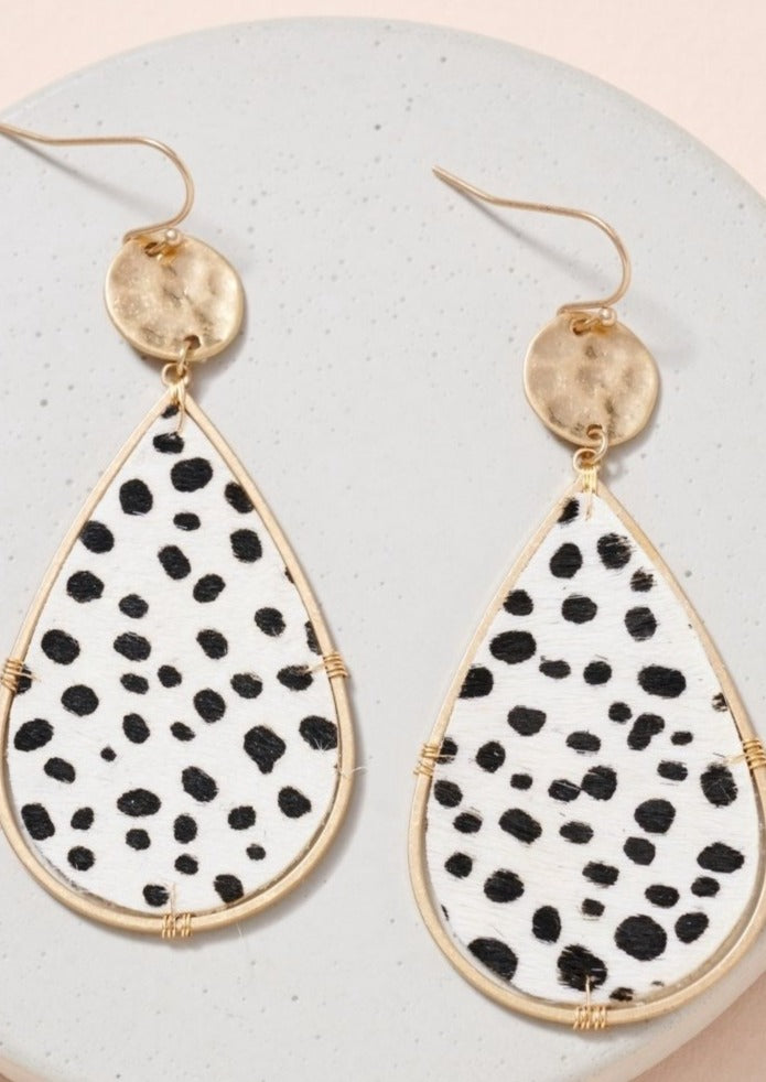 Dalmatian Print Teardrop Earrings-Cali Moon Boutique, Plainville Connecticut