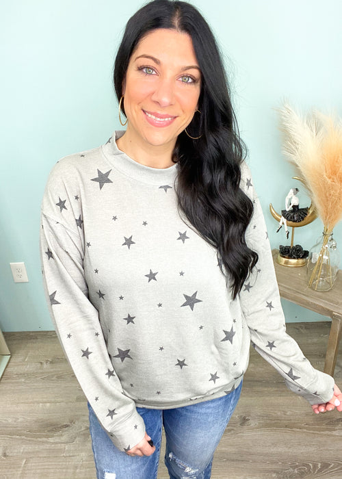 'Starry Night' Gray Star Print French Terry Sweatshirt-Cali Moon Boutique, Plainville Connecticut