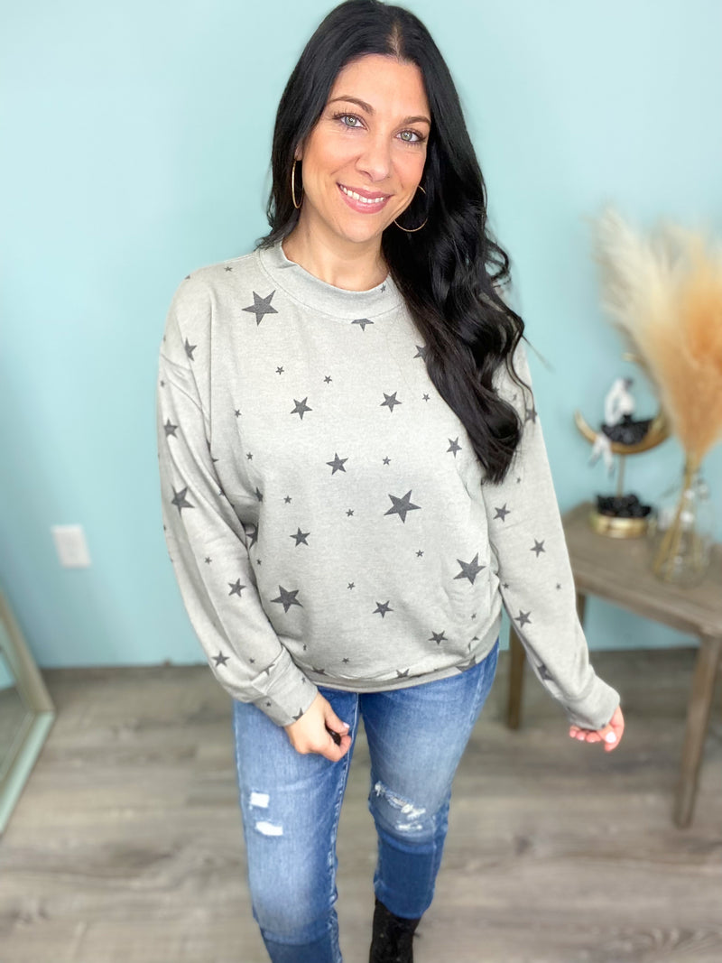 'Starry Night' Gray Star Print French Terry Sweatshirt-Cali Moon Boutique, Plainville Connecticut