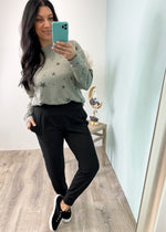 'Buffy' Black Brushed Wide Waistband Stretchy Joggers-Cali Moon Boutique, Plainville Connecticut