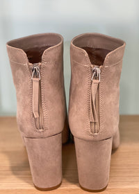 'Simple Treasures' Taupe Faux Suede Back Zipper Bootie-Cali Moon Boutique, Plainville Connecticut