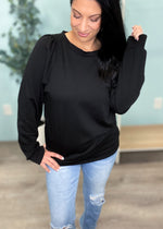'The Puffery' Black Puff Sleeve French Terry Top-Cali Moon Boutique, Plainville Connecticut
