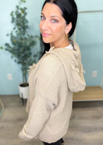'Cozy Days' Oatmeal Ribbed Sweater Hoodie-Cali Moon Boutique, Plainville Connecticut