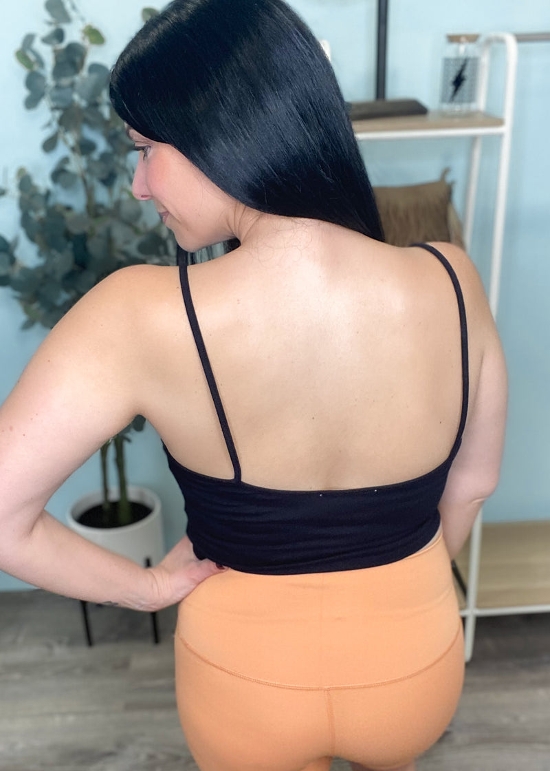 'Get in Line' Black Thin Strap Cotton Cami Bralette-Cali Moon Boutique, Plainville Connecticut