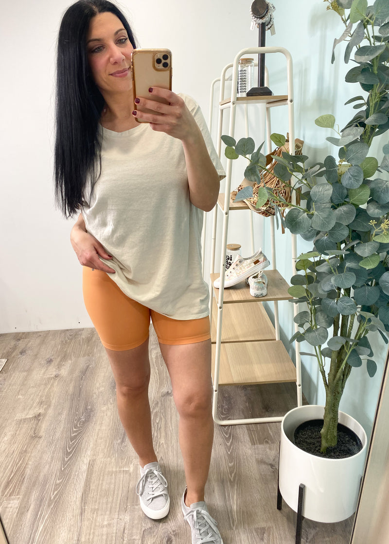 'Right Path' Orange Sherbet High Waist Active Biker Shorts-Cali Moon Boutique, Plainville Connecticut