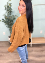 'Carly' Camel Cropped Chunky Knit Sweater Cardigan-Cali Moon Boutique, Plainville Connecticut