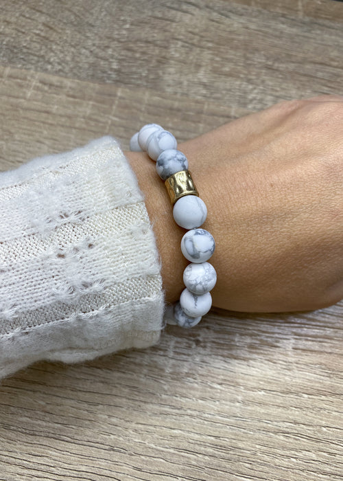 White Semi Precious Marbled Stone Bracelet-Cali Moon Boutique, Plainville Connecticut
