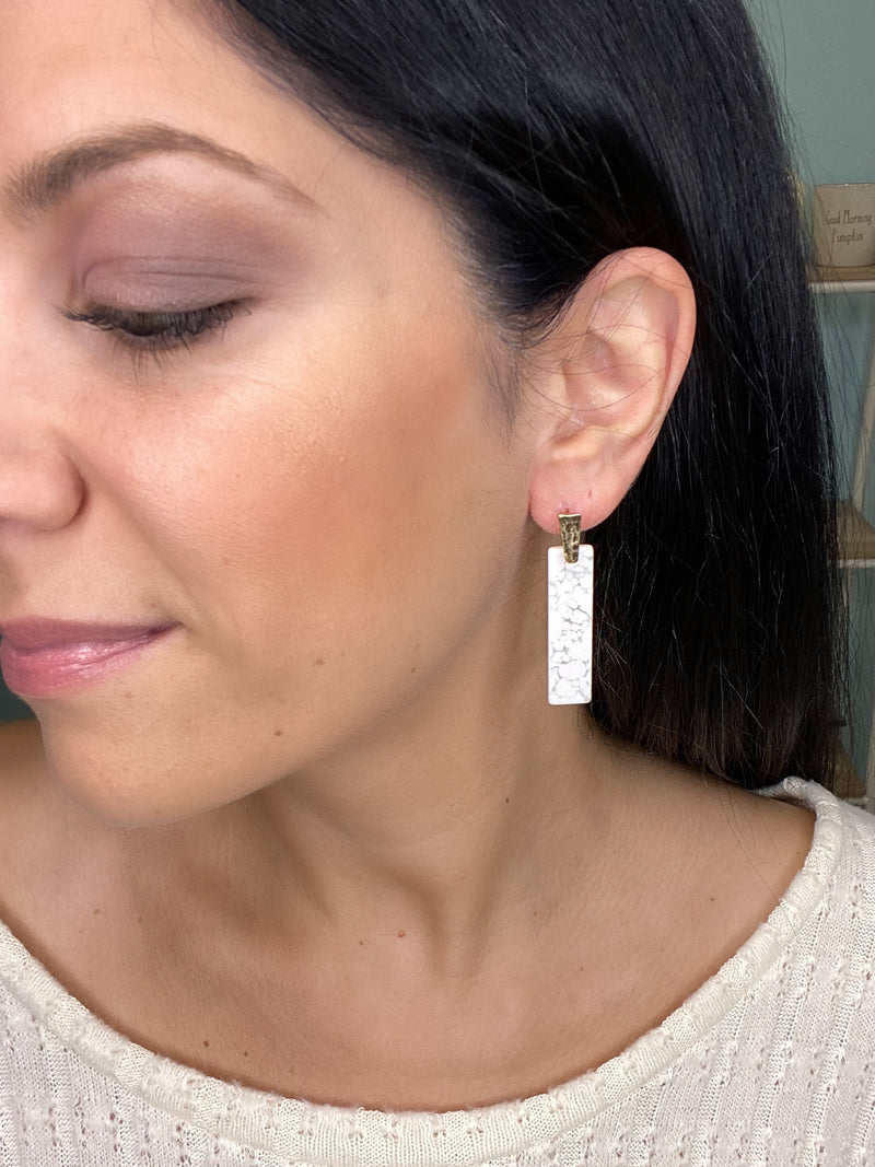 White Marble Drop Earrings-Cali Moon Boutique, Plainville Connecticut