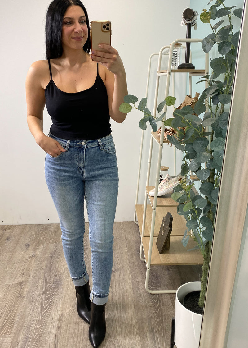 'Get in Line' Black Thin Strap Cotton Cami Bralette-Cali Moon Boutique, Plainville Connecticut