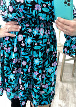 'Electric Garden' Floral Off the Shoulder Bell Sleeve Dress-Cali Moon Boutique, Plainville Connecticut