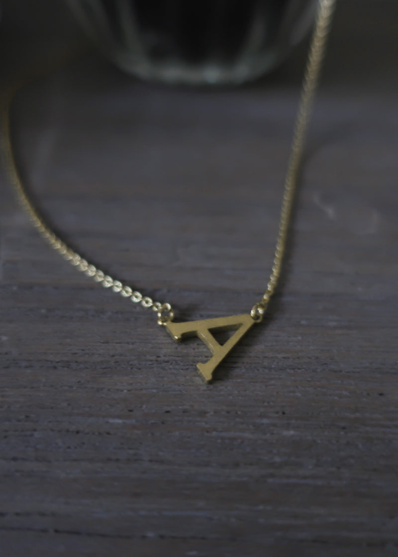 Gold Angled Monogram Necklace-Cali Moon Boutique, Plainville Connecticut