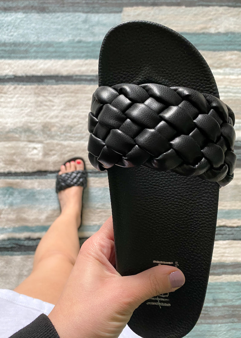 'Extra' Braided Black Faux Leather Slide Sandal-Cali Moon Boutique, Plainville Connecticut