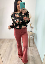 'Rosy Days' Black Floral Bodysuit-Cali Moon Boutique, Plainville Connecticut