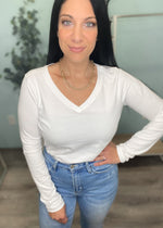 'Venus' White V-Neck Long Sleeve Cotton Tee-Cali Moon Boutique, Plainville Connecticut