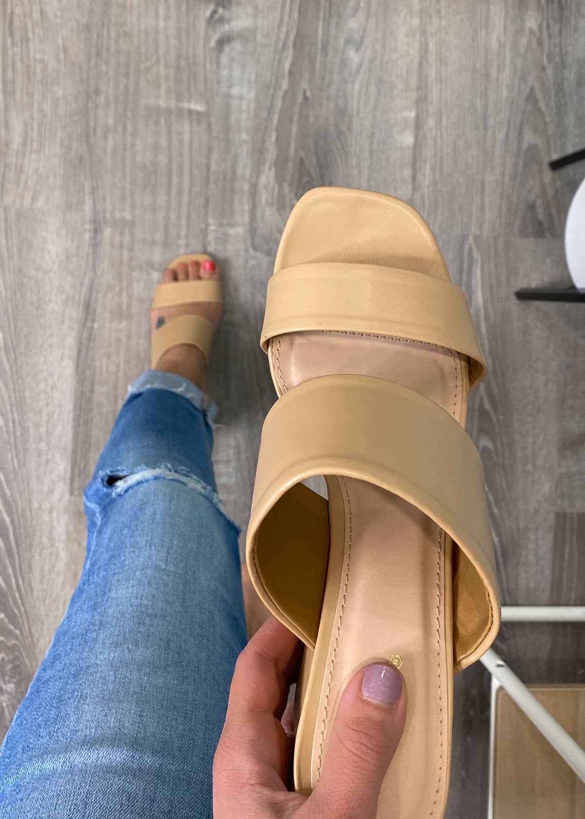 'Kat' Light Toffee Neutral Block Heel Open Toe Slide-Cali Moon Boutique, Plainville Connecticut