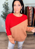 Red/Peach Diagonal Colorblock Sweater-Cali Moon Boutique, Plainville Connecticut