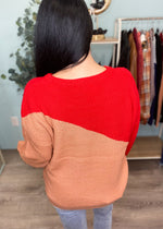 Red/Peach Diagonal Colorblock Sweater-Cali Moon Boutique, Plainville Connecticut