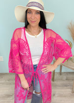 'Athena' Hot Pink Embroidered Lace Kimono-Cali Moon Boutique, Plainville Connecticut