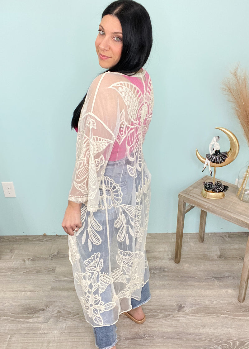 'Athena' Cream Embroidered Lace Kimono-Cali Moon Boutique, Plainville Connecticut