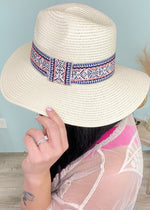 Cream Boho Band Panama Hat-Cali Moon Boutique, Plainville Connecticut
