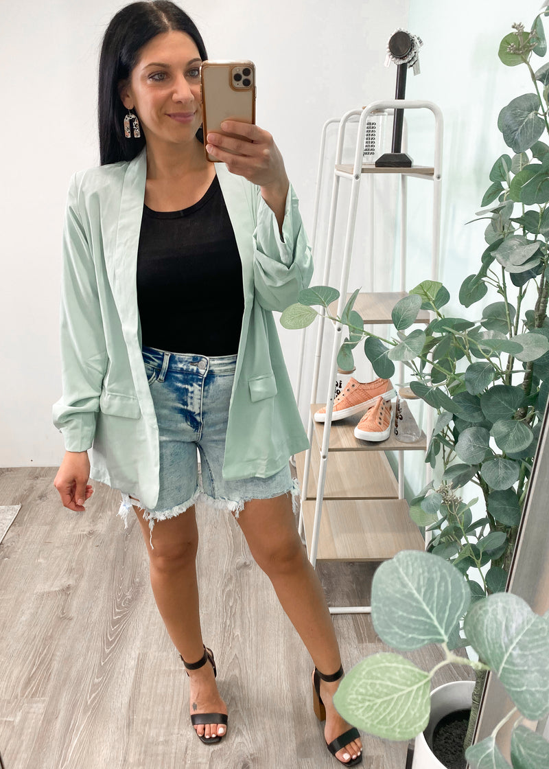 Light Vintage Washed Midi Distressed Denim Shorts-Cali Moon Boutique, Plainville Connecticut