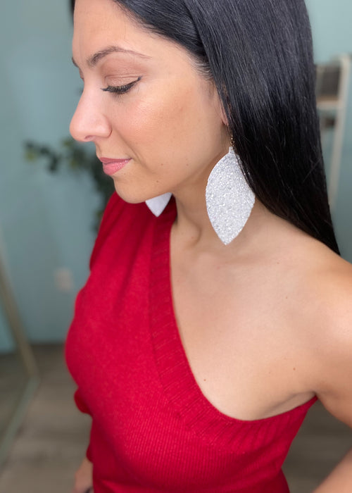 White Sequin Glitter Feather Earrings-Cali Moon Boutique, Plainville Connecticut
