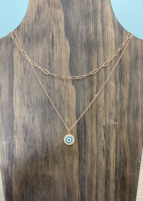 Gold Layered Necklace with Evil Eye Charm & Earring Set-Cali Moon Boutique, Plainville Connecticut