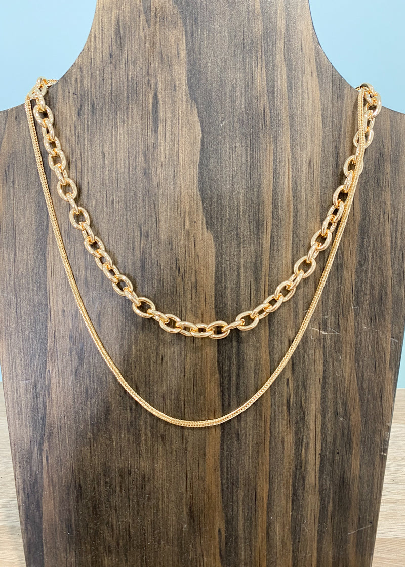 Layered Chainlink & Rope Gold Necklace-Cali Moon Boutique, Plainville Connecticut