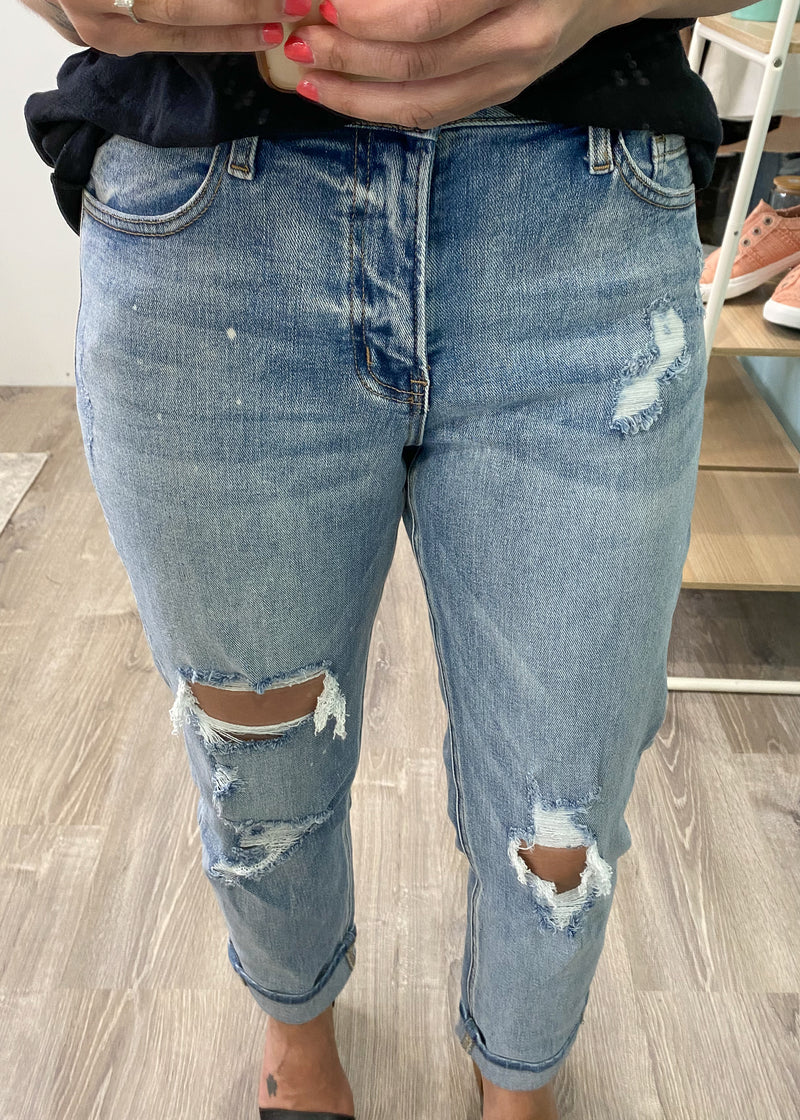 'Paint the Town' Distressed Paint Splatter Boyfriend Jeans-Cali Moon Boutique, Plainville Connecticut