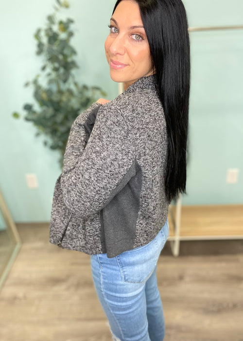 Textured Two Tone Marled Moto Knit Jacket-Cali Moon Boutique, Plainville Connecticut