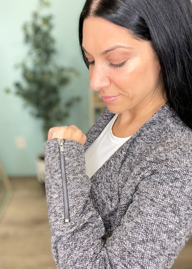 Textured Two Tone Marled Moto Knit Jacket-Cali Moon Boutique, Plainville Connecticut