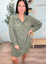 'Brianna' Olive Corduroy Belted Shirt Dress-Cali Moon Boutique, Plainville Connecticut