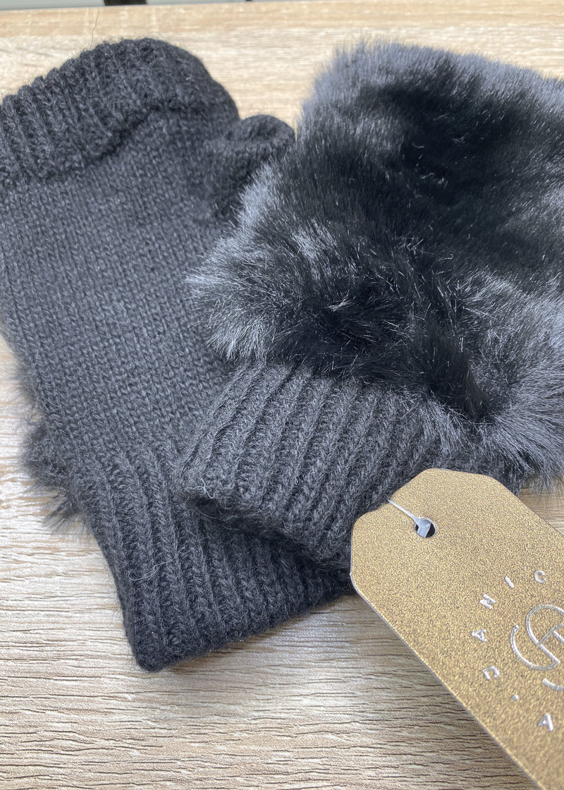 Fingerless Knit Gloves with Faux Fur Gloves-Cali Moon Boutique, Plainville Connecticut