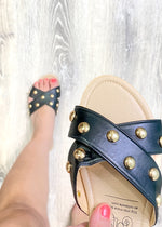Black Rollasole Sandals with Gold Studs-Cali Moon Boutique, Plainville Connecticut
