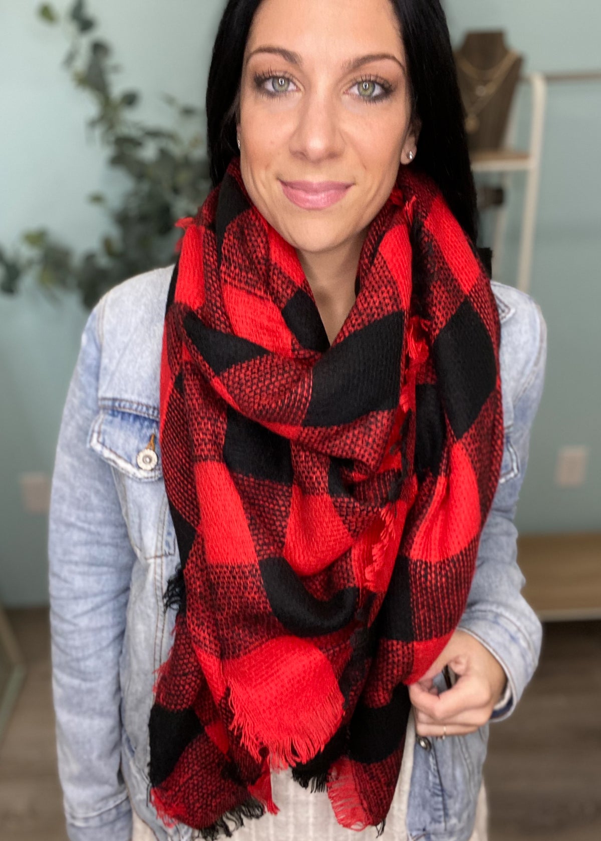 Red/Black Buffalo Plaid Blanket Scarf-Cali Moon Boutique, Plainville Connecticut