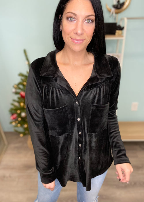 Black Velvet Button Front Top-Cali Moon Boutique, Plainville Connecticut