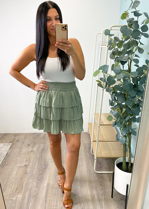 'Twirl Me' Light Olive Tiered Ruffle Skirt-Cali Moon Boutique, Plainville Connecticut