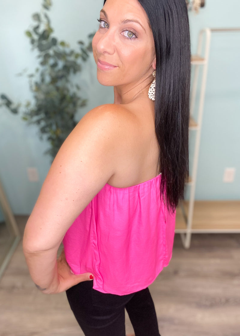 'Doves Cry' Hot Pink Linen Tube Top-Cali Moon Boutique, Plainville Connecticut